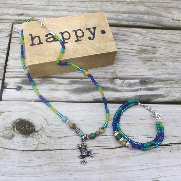 BOHO Peace Frog Necklace Bracelet Set Hand Made Be - Picture 3 of 3